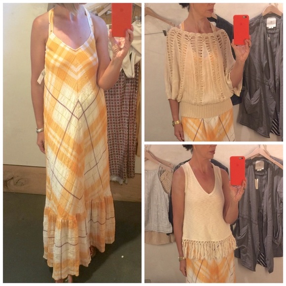 Anthro Holding Horses Cream & Mango Gold Plaid Maxi Dress - Picture 6 of 14